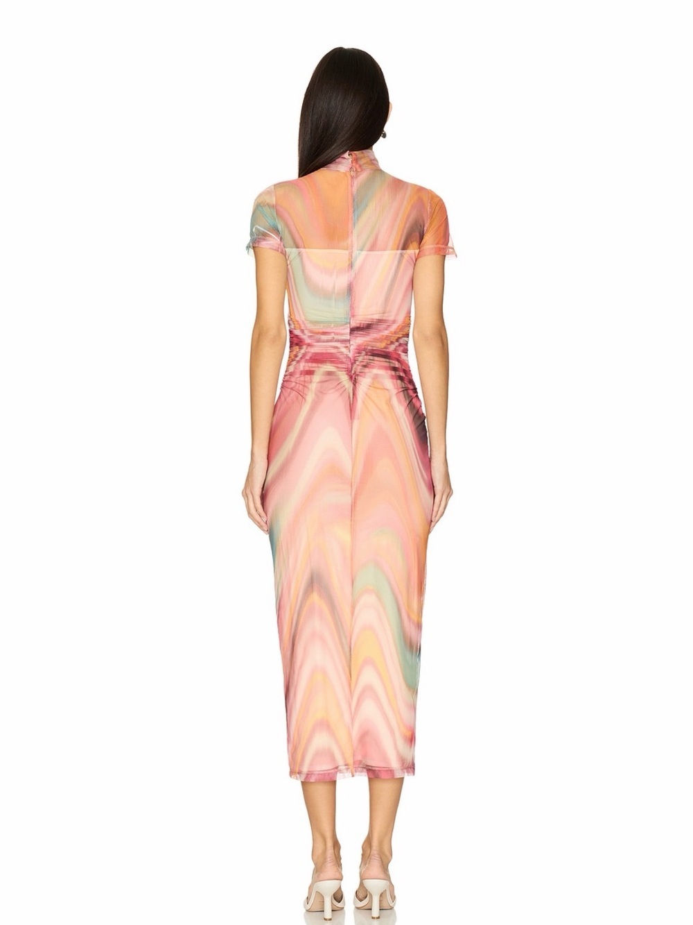 Amanda Uprichard Marble-Print Midi Dress in Pink and Peach - Picture 3 of 12